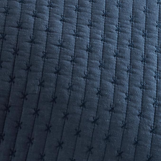 Levtex Home Cross Stitch Reversible Full Bedspread Set (100x104in) with 2 Pillow Shams (26x20in) - Stitch Texture - Navy - 100% Cotton Full Size Bedspread Set - Lightweight, Soft, Pre-Washed