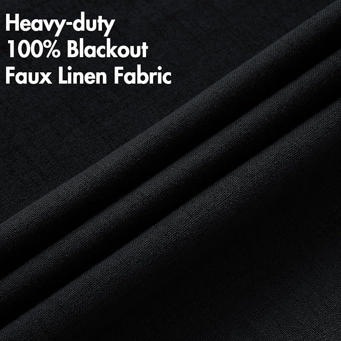 MIULEE Linen Texture Curtains for Bedroom Solid 100% Blackout Thermal Insulated Halloween Black Curtains Grommet Room Darkening Drapes for Living Room Nursery 52x63 Inch (2 Panels)