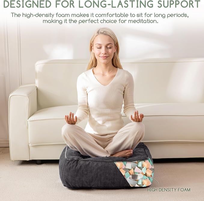 6" Extra Thick Floor Pillow Cushion for Adults, Meditation Cushion Pillow with Handle, Lustrous Chenille Tufted, Square Floor Sitting for Tatami Living Room or Yoga, 22x22 Inch, 2Pack, Dark Grey