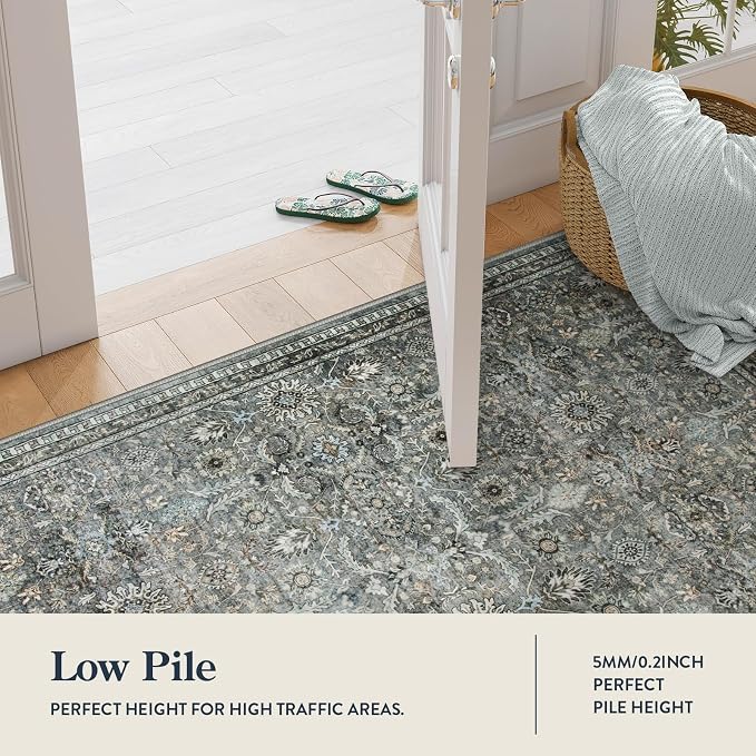 Lahome Grey Green Moody Living Room Rug, Dark 8x10 Washable Area Rug | Soft Pet Friendly Stain Resistant Floor Carpets for Bedroom Dining Room