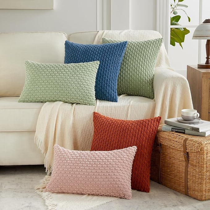 Fancy Homi 2 Packs Sage Green Long Lumbar Decorative Throw Pillow Covers 14x24 Inch for Couch Bed Sofa, Modern Farmhouse Boho Home Decor, Soft Cute Plush Corduroy Rectangle Cushion Case 35x60 CM