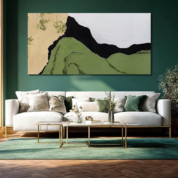 Canvas Art Large Framed Abstract Neutral Wall Decor Contemporary Wall Art for Living Room Green and White Pictures for Bedroom Colorful Artwork 29x58 Inch Large Size