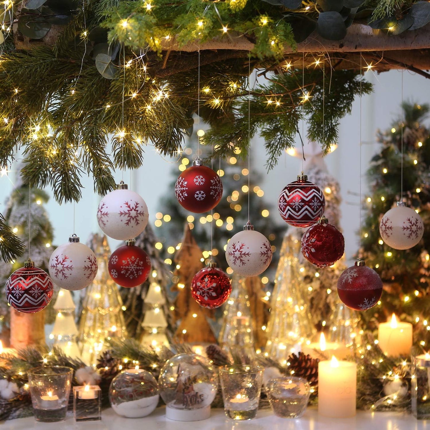 Sea Team 80mm/3.15" Set of Colorful Painted Sparkling Ornaments and Hanging Balls for Christmas Tree - 16 Pieces