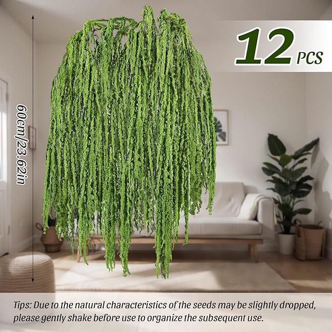 Suncalla Forest Green Spring Natural Dried Amaranthus Hanging Flowers Amaranthus Artificial Flowers for Wedding Arch Bouquet Floral Garland Wall Home Decoration (23 Inch,12 Pcs)