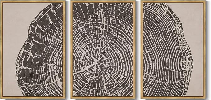PHOPAGO Vintage Tree Rings Wood Framed Wall Art Huge 24x36in Modern Retro Rustic Wood Stump Wall Decor Nature Farmhouse Art Prints Bedroom Living Room Home Decor- Natural Framed