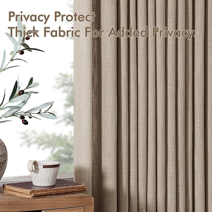 MIULEE Pinch Pleated Thick Linen Curtains 84 Inches Long 2 Panels for Living Room Bedroom, Memory Trained Drapes Pleat Back Tab Light Filtering Grey Beige Window Curtains with Hooks&Rings