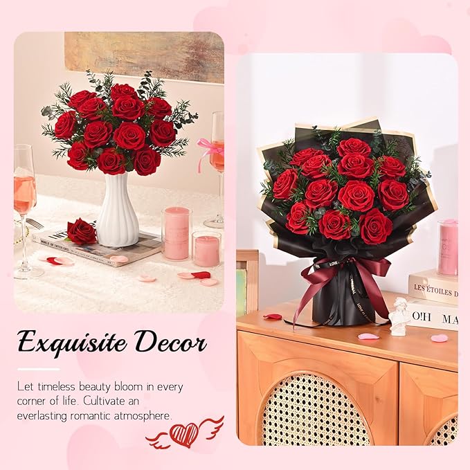 Flowers for Delivery Prime 12 Roses, Mothers Day Flowers for Mom, Mothers Day Gifts, Forever Roses Preserved Flowers Red Roses Bouquet Birthday Gifts for Women Gf Gifts Wedding Anniversary