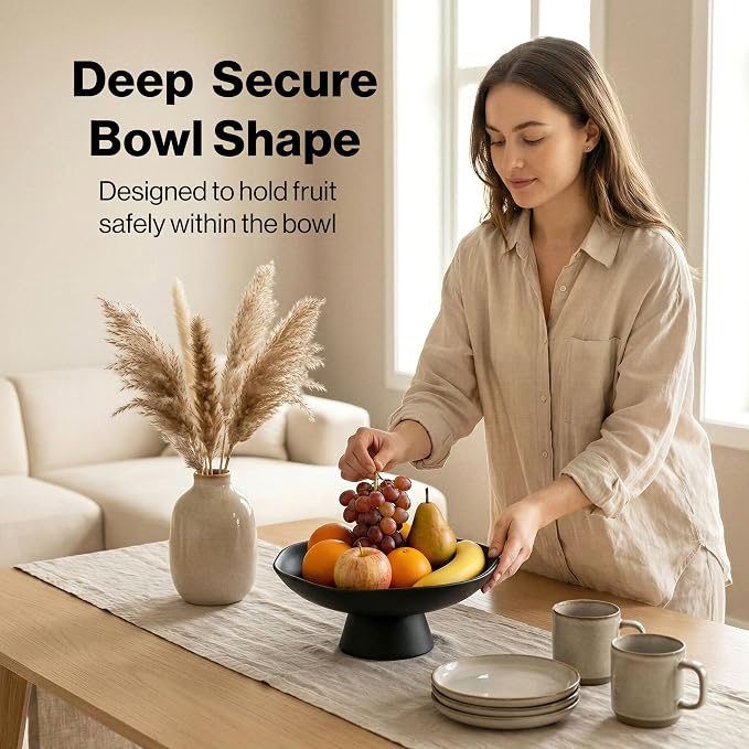 EDELHAUS Modern Concrete Fruit Bowl for Kitchen Counter – Decorative Pedestal Bowl, 11.2” Wide Minimalist Fruit Tray for Home Décor, Table Decor, Entryway Key Bowl