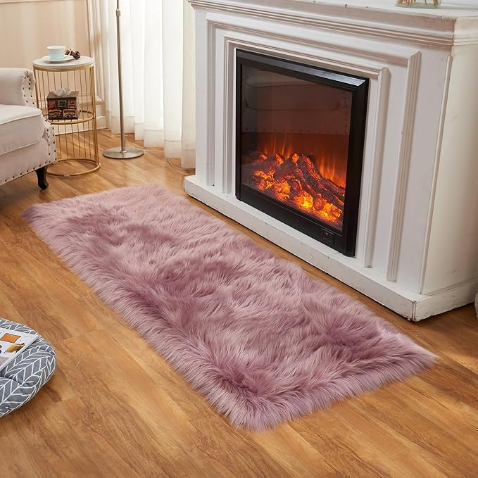 EasyJoy Ultra Soft Fluffy Rugs Faux Fur Rug Chair Cover Seat Pad Fuzzy Area Rug (Light Purple, 2x6 ft Rectangle)