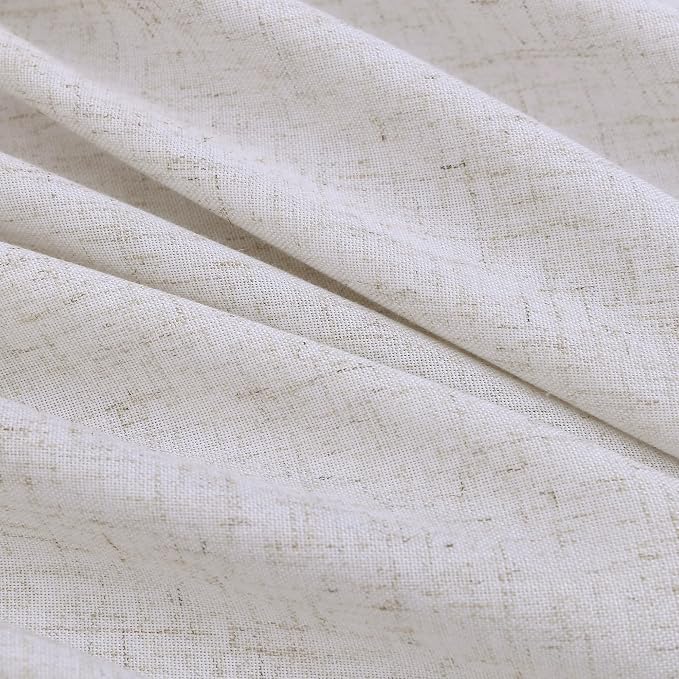 Guken Beige Boho Farmhouse Pinch Pleated Linen Curtains 100 Inches Long for Living Room Bedroom Textured Linen Blended Light Filtering Window Privacy Pleated Drapes with Hooks Rings 2 Panels 40x100