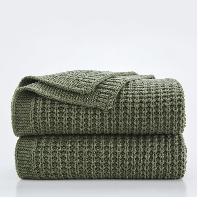 Douceur Olive Green Throw Blanket for Bed, Soft Chunky Cable Knit Throw Blanket, Classic Fisherman's Rib Stitch Pattern Throw for Living Room Gift, 60"X80"