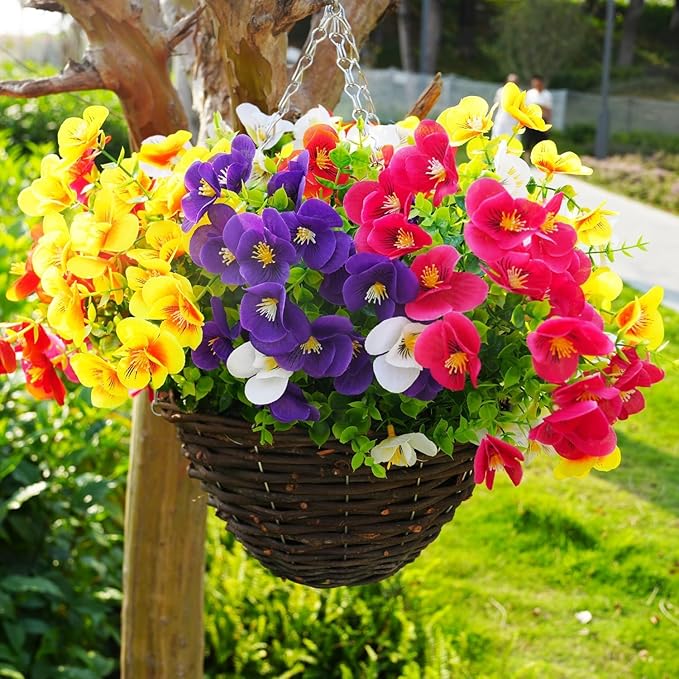 trytuny 20 Pcs Artificial Flowers for Outdoor, UV Resistant Realistic Pansies Fake Flowers for Indoor and Outdoor Garden, Porch, Patio, Window Box Decor All Year Round