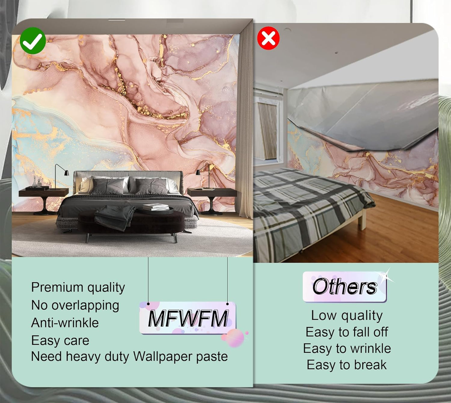 Pink Marble Wallpaper Abstract Texture Wall Mural for Bedroom Living Room (Not Peel n' Stick)