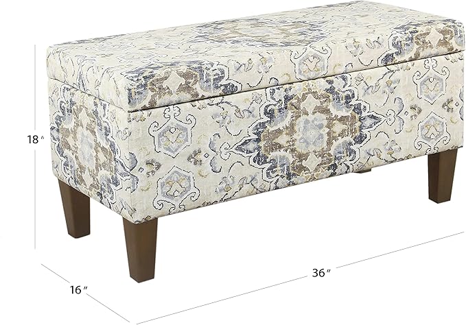 HomePop 36" Storage Ottoman Bench with Hinged Lid - Antiqued Medallion Ebony & Cream