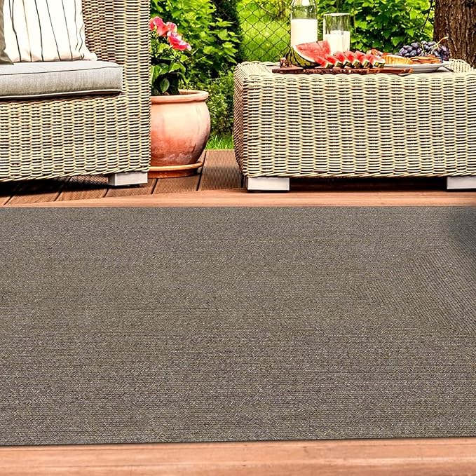 Superior Indoor Outdoor Area Rug, Handwoven Reversible Braided Home Decor for Living Room, Kitchen, Entryway, Patio, Front Porch, Deck, Modern, Boho, Farmhouse Style, 6' x 9', Latte