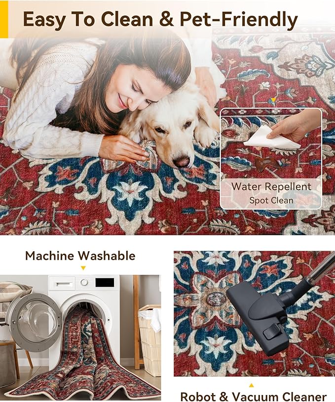 RELEANY Area Rugs 2'x3' Kitchen Rugs Entry Rug Small Rugs for Entryway Kitchen Bathroom Door Mat Indoor Entrance,Washable Non Slip, Red Blue