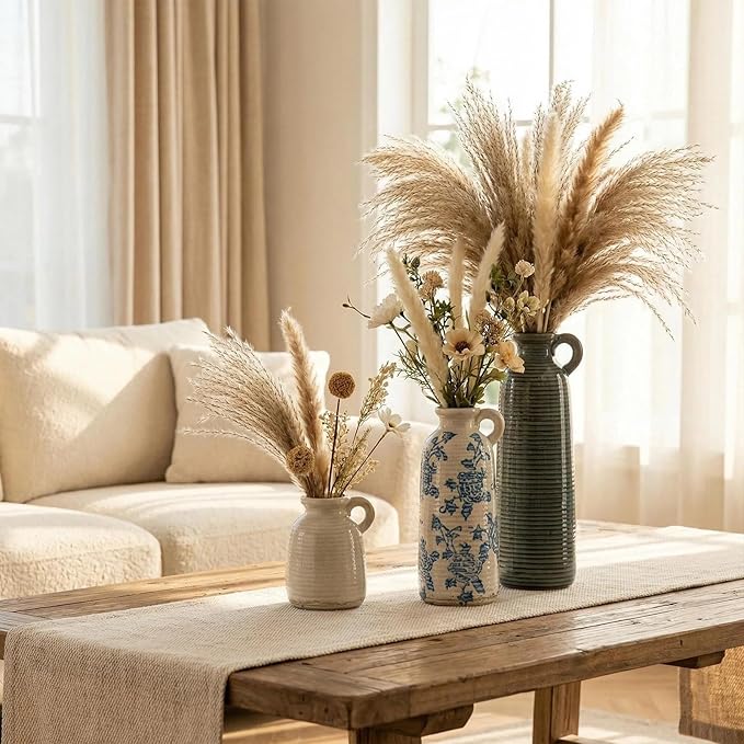 Ceramic Vase Sets, Flower Vases for Farmhouse Decoration, Modern Home Decor, Living Room Kitchen Table Centerpieces, Shelf, Mantel, Fireplace and Entrance Decorations.