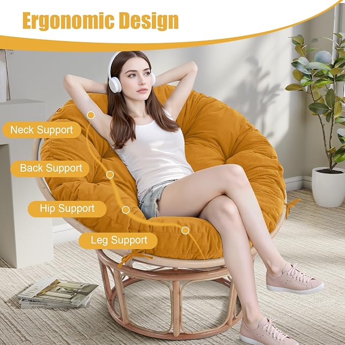idee-home Papasan Chair Cushion, Circle Papasan Chair Cushion(Cushion Only) | Papasan Cushion with Thick Corduroy Cover, 48 x 48 Inch Cushion for Egg Chair, Yellow