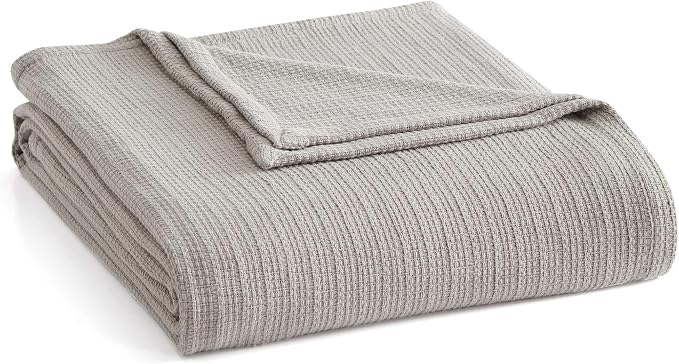 Martha Stewart - King Bed Blanket, 100% Cotton Textured Basket Weave Bedding, Breathable & Lightweight Blanket for Couch or Bed, Bedford Tile Grey