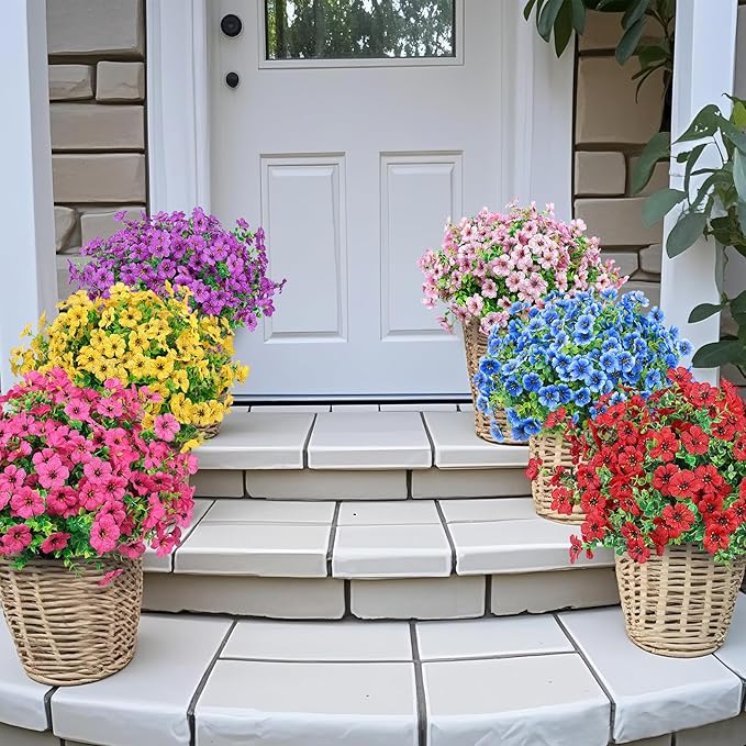 Ouddy Decor 12 Bundles Artificial Flowers for Outdoors Fake Silk Flowers UV Resistant Faux Plastic Plants for Spring Summer Garden Porch Window Box Table Vase Home Indoor Outdoor Decoration, Mixed
