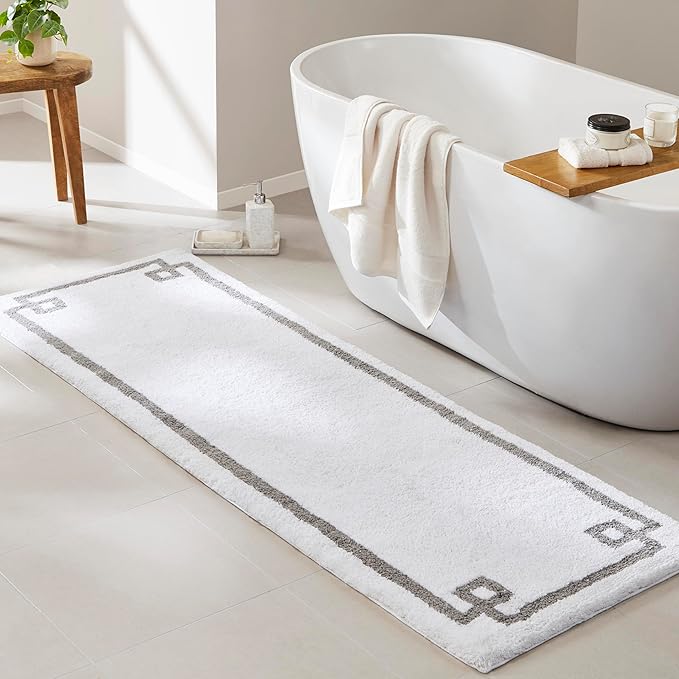 Madison Park Evan 100% Cotton Bathroom Non Slip Backing-Luxurious Tufted Plush Bath Mat Absorbent, Quick Dry, Spa Design Shower Room Décor, 24x72" White