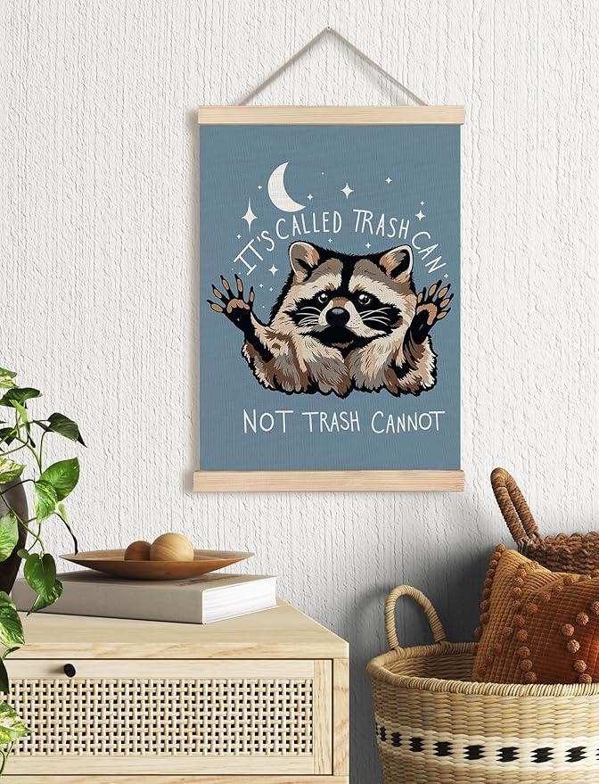 Foritho Funny Motivational Raccoon Meme Poster Wall Art Framed for Office Dorm Home, Sarcastic Work Trash Panda Office Canvas Prints Wall Decor for Coworkers Women Men, 12x16 Inch - Blue