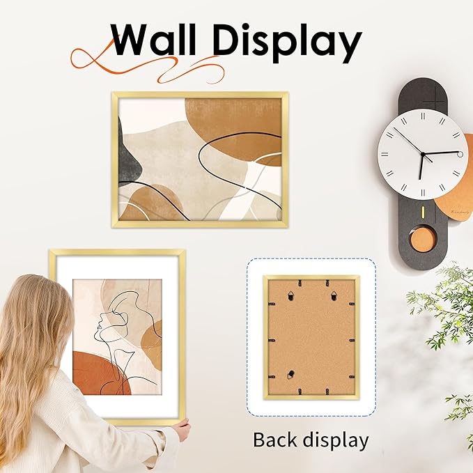 FIXSMITH 12x16 Picture Frame Gold Set of 2, Photo Frame with HD Plexiglass, Display Pictures 8.5x11 with Mat or 11x17 Without Mat, Gold Picture Frames Collage Wall Decor, Gallary Wall Frame