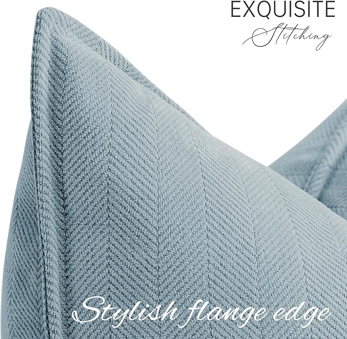 ZWJD Throw Blue Pillow Covers 16x16 Set of 2 Chenille Pillow Covers with Elegant Design Soft and Luxurious Decorative Throw Pillows for Couch, Bed, and Home Decor,Light Blue
