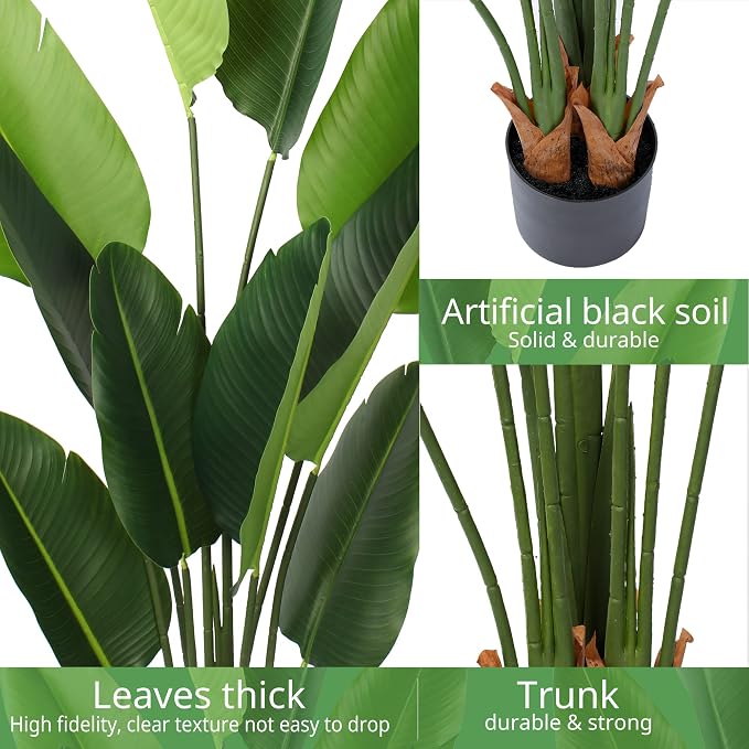 Yepdin Artificial Bird of Paradise Plant 5 Ft Tall Fake Banana Leaf Plant for Indoors and Outdoors,Faux Palm Tree with Plastic Pot for Office and Home Decor,L160