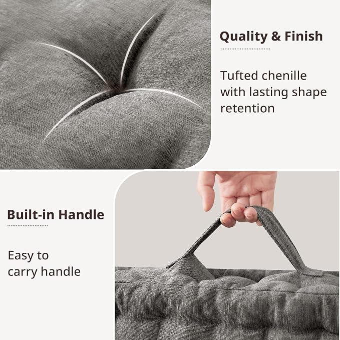 Intelligent Design Azza Floor Pillow, Large Cushions Sitting for Adults, Floor Pillow for Meditation or Yoga, Lustrous Chenille Tufted with Scalloped Edges for Bench/Chair Cushion, 24"x24"x5" Charcoal