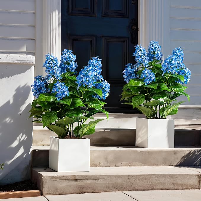 2 Pack Large UV Resistant Artificial Hydrangea Plants Fake Plastic plantas Flowers Trees Indoor Outdoor Realistic Floor Plants Faux Tree for Home Porch Garden Office Porch Patio Front Bonsai Decor