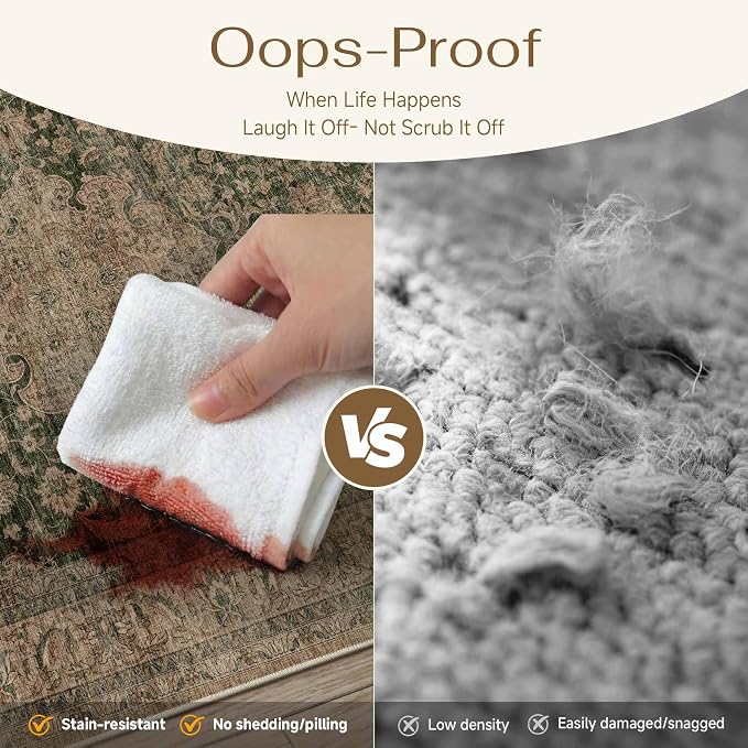 2x5 Washable Runner Rug Green Brown Vintage Non Slip Soft Low Pile Hallway Kitchen Rug Distressed Oriental Carpet for Laundry Bathroom Bedroom Living Room Home Decor