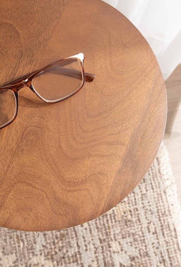 Kate and Laurel Hemingson Modern Mango Wood Round Drink Table, 10 x 10 x 22, Walnut Brown, Mid-Century Circle Pedestal Table for Use as Bedroom Nightstand, Indoor Plant Stand, or Living Room Accent