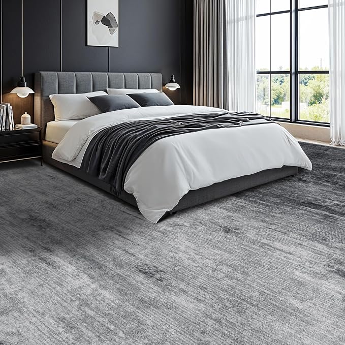 5x7 Washable Area Rug, Gray Solid Area Rugs for Living Room & Bedroom | Stain-resistant & Non-slip backing,Low Pile Washable Large Carpet, Solid Vintage Style For High Traffic Areas(5x7,Gray)