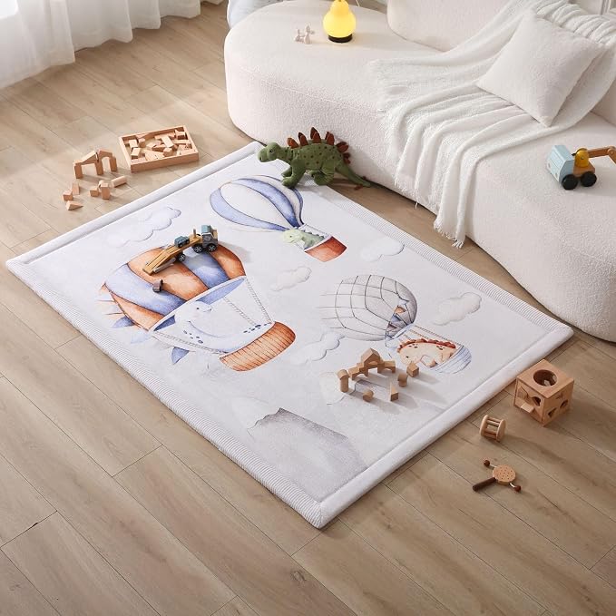 Hakuna Matte CloudSoft Baby Play Mat for Floor 47 x 67 Dinosaur Balloons | Coral Velvet high-density foam Rug for Crawling Cozy Play , Water-Resistant, Easy-Care Tummy Time Playmat for Playpen