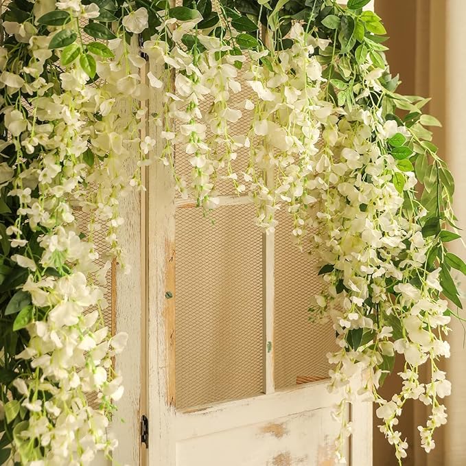 Veryhome 3Pcs 7.2Ft/Piece Artificial Flowers Wisteria Garland Artificial Wisteria Vine Hanging Flower Greenery Garland for Home Garden Outdoor Wedding Arch Floral Decor (White)