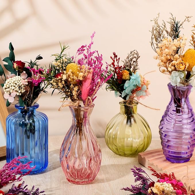 Tinideya 24 Pcs Dried Flowers Bouquet Boho Mini Dried Flower with Stem Small Floral Plants Mixed Natural Flowers Bundles for Crafts Vase DIY Photo Props Wedding Decoration