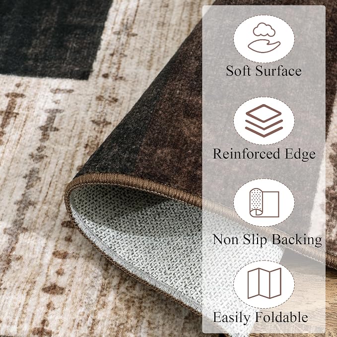 Modern Geometric Patchwork Indoor Area Rug for Living Room, Chocolate 10'x 14' Large Rug Rockwood Collection Hardwood Floors Decor for Bedroom, Brown Throw Carpet for Office Dining Room