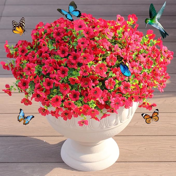 Artificial Flowers for Outdoor Decor, 16 Pack UV-Resistant Fake Rose Red Silk Daisy Flowers, Perfect for Spring & Summer Decorating – Front Porch, Patio, Window Boxes, and Potted Plants