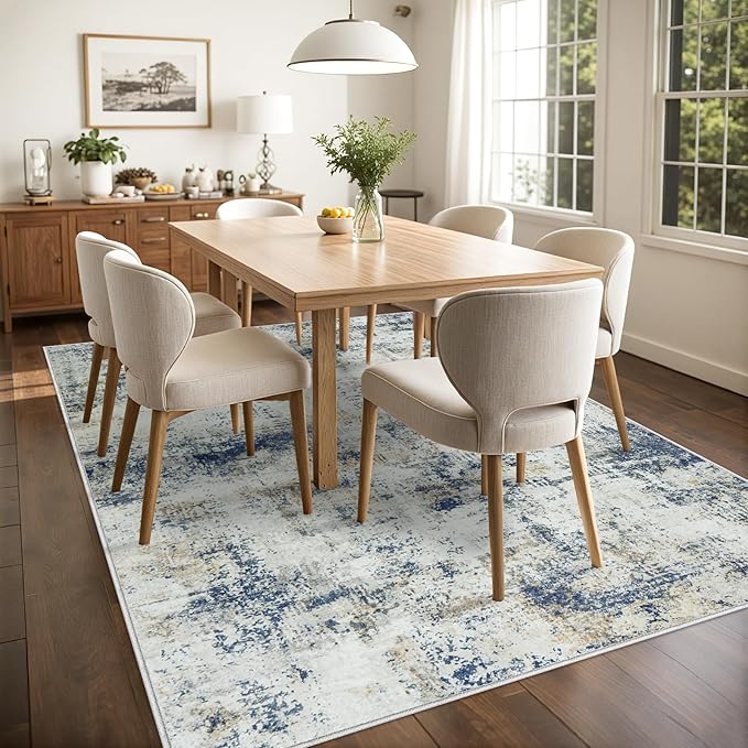 9x12 Area Rugs Living Room Rugs: Large Washable Rug with Anti-Slip Backing Non-Shedding Stain-Resistant Soft Abstract Carpet for Bedroom Dining Room Nursery Hallway Indoor Home Office Blue Brown