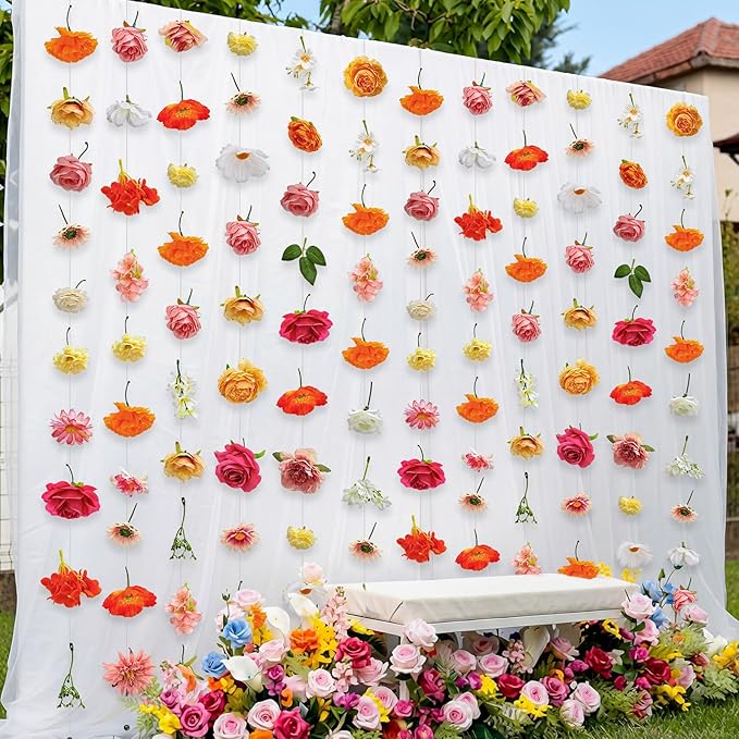 Suncalla 12 Pcs 70.8 ft Flower Garlands Hanging Artificial Wildflower Vine Decor from Ceiling Floating Floral Backdrop Silk Fake Flower Garland for Wedding Home Garden Wall Arch(Rose)