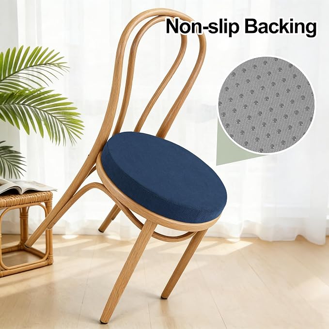 Tromlycs Round Chair Seat Cushion Pad 16 inch for Circle Bistro Chairs Non Slip Foam Cushion Navy Blue