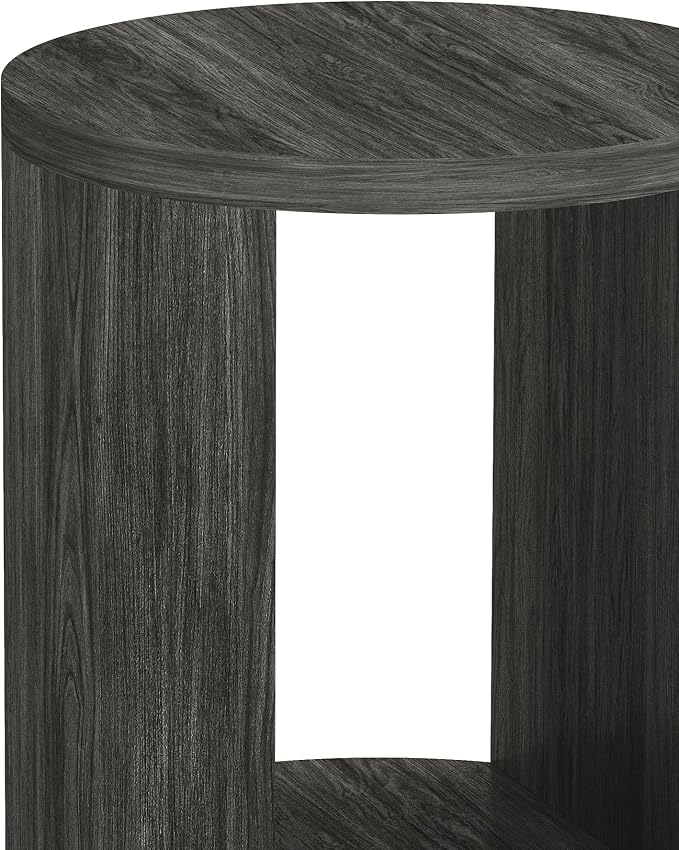 Manhattan Comfort Alure 20" Round End Table, Modern Accent Side Table with Open Storage, Elegant Wood Grain Design, Compact Living Room Furniture, Charcoal