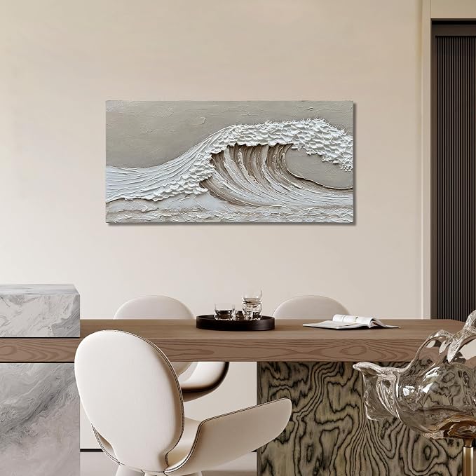 NANKAI Art Hand-Painted 24x48 inch White Wave Art Painting Modern Abstract Oil Painting Home Wall Decoration Art