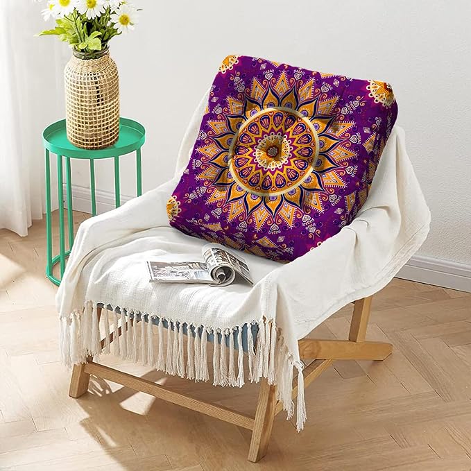 Mandala Meditation Cushion, Boho Meditation Mat, Meditation Pillows for Sitting on Floor, Cushions for Sitting in Home and Outdoor, Square Floor Pillow Cushion Seating for Yoga Accessories 22'' X 22''