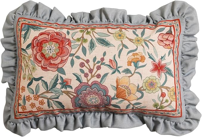 bilin gaier Vintage Linen Throw Pillow Cover,20"x12"-Flowershadow A | Designer Rectangular Pillow Cover,Concealed Zipper Design,Floral Pattern,Sofas,Bedroom,Living Room,Lounge Chairs
