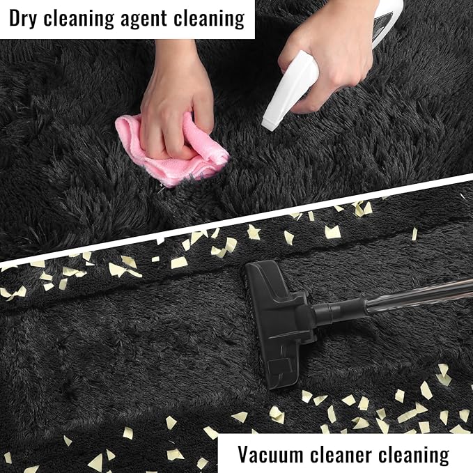 PAGISOFE 4x6 Fluffy Bedroom Rugs Black Modern Living Room Area Rug Fuzzy Shaggy Carpet Indoor Plush Nursery Rugs for Kids Room Furry Floor Rug for Boys Carpet for Teen Dorm Room Decor