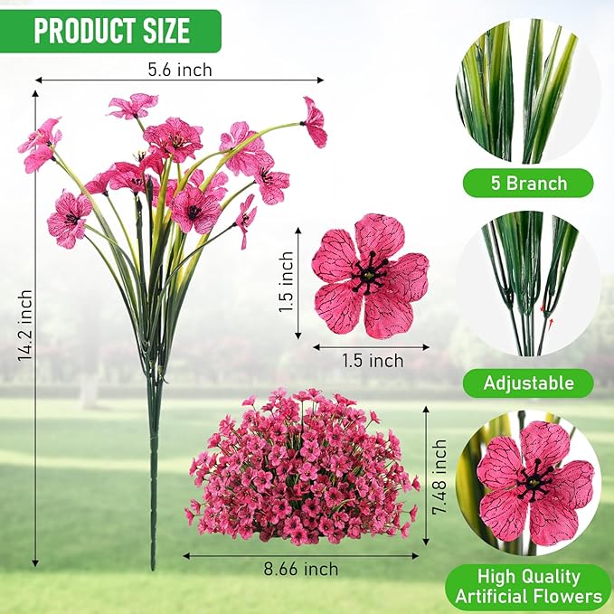 Powbrace 22 Pack Artificial Flowers for Outdoor Indoor Fake Plants, Faux Silk Flowers for Outdoors Outside Front Porch Hanging Planter Window Box Garden Spring Decoration(Multi-Colour)