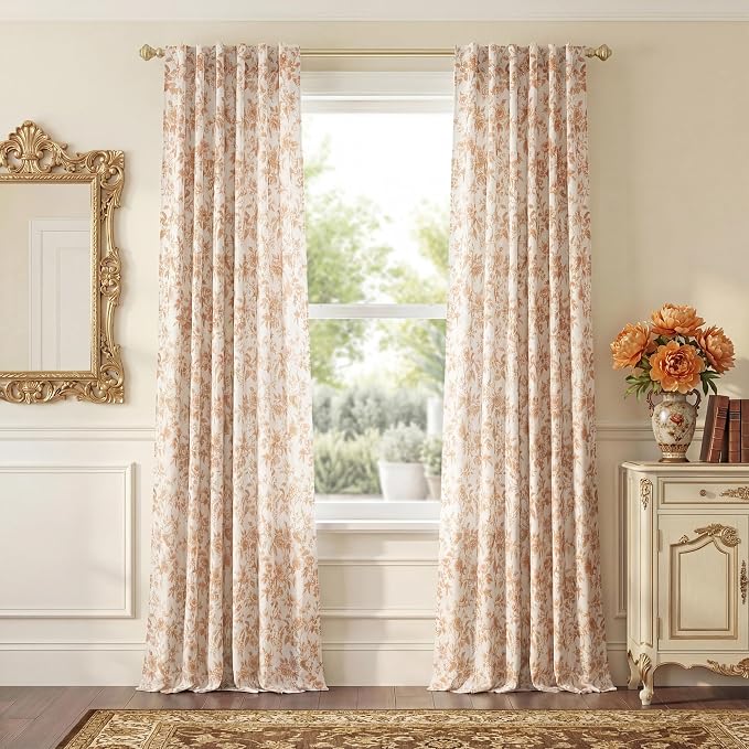 StangH Boho Chocolate Brown Floral Curtains for Nursery, Earthy Tone Peony Print Linen Look Window Drapes, Rustic Mid-Century Modern Light Filtering Privacy Panels, W52 x L84, 2 Panels