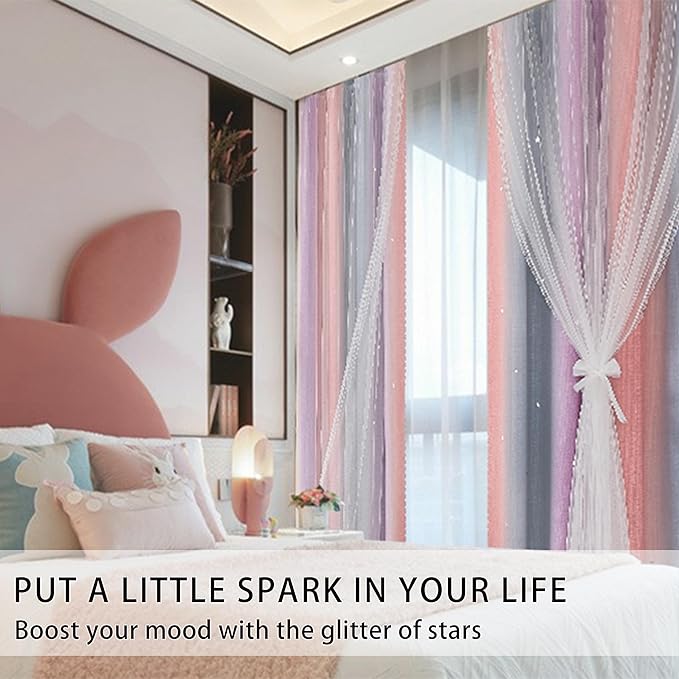 XiDi Curtains for Girls Bedroom 84 inches Length Kids Room Unicorn Princess Theme Home Decor Grey/Pink/Purple, W34 X L84 2 Panels